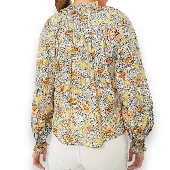 ULLA JOHNSON Kaitlyn Chrysanthemum Tie Neck Blouse Size 0 - Picture 8 of 13